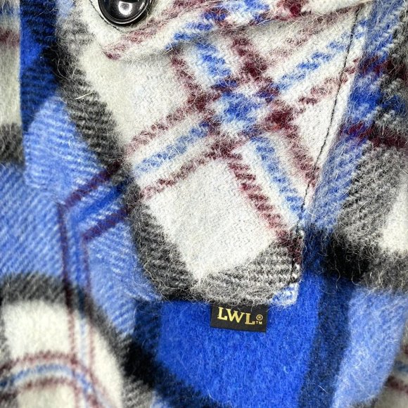 VTG 70's LWL Sport Chief Wool Thick Shirt Jacket Shacket Blue Plaid Mens Medium - Picture 2 of 4